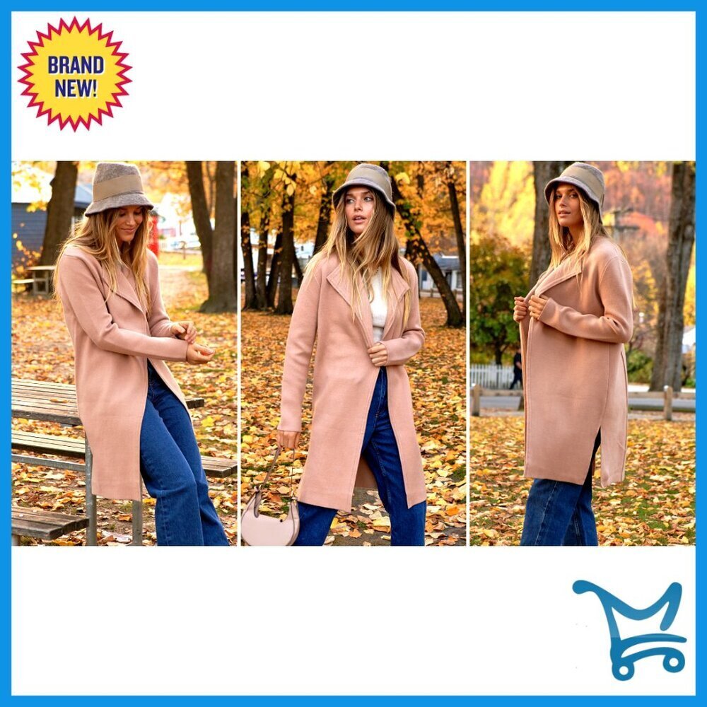 Oversized Knit Cardigan Lapel Neckline Trench Coatigan Chic Fall Winter Wear - Picture 7 of 7